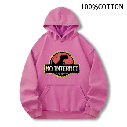 No Internet T Rex Dinosaur Hoodie Fleece Sweatshirt With Pockets For Men Women
