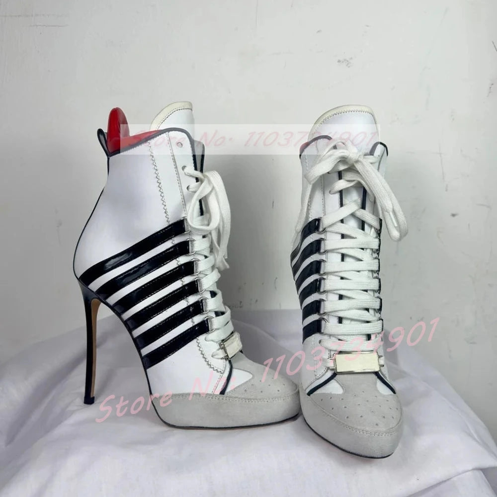 Lace Up Decorated Design High Heel Women Luxury Boots