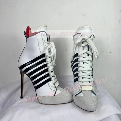 Lace Up Decorated Design High Heel Women Luxury Boots