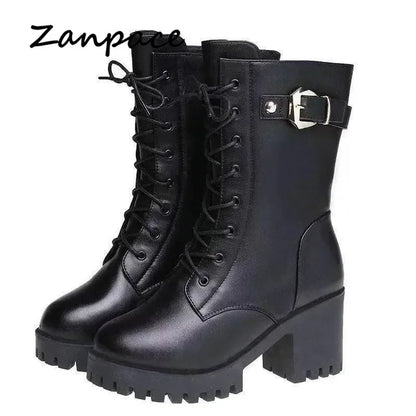 2025 New Arrival Winter High Boots Genuine Leather Thick Plush Warm Snow Boots For Women
