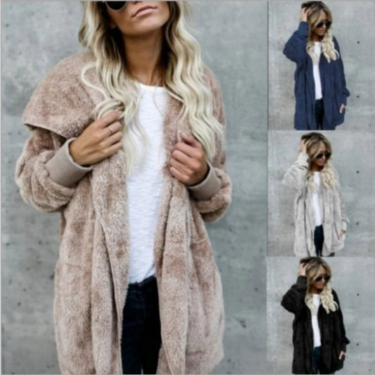 Womens Striped Print Sweater Coat Long Sleeve Hoodie Autumn Winter Button Closure Plush Lining Cardigan Outerwear