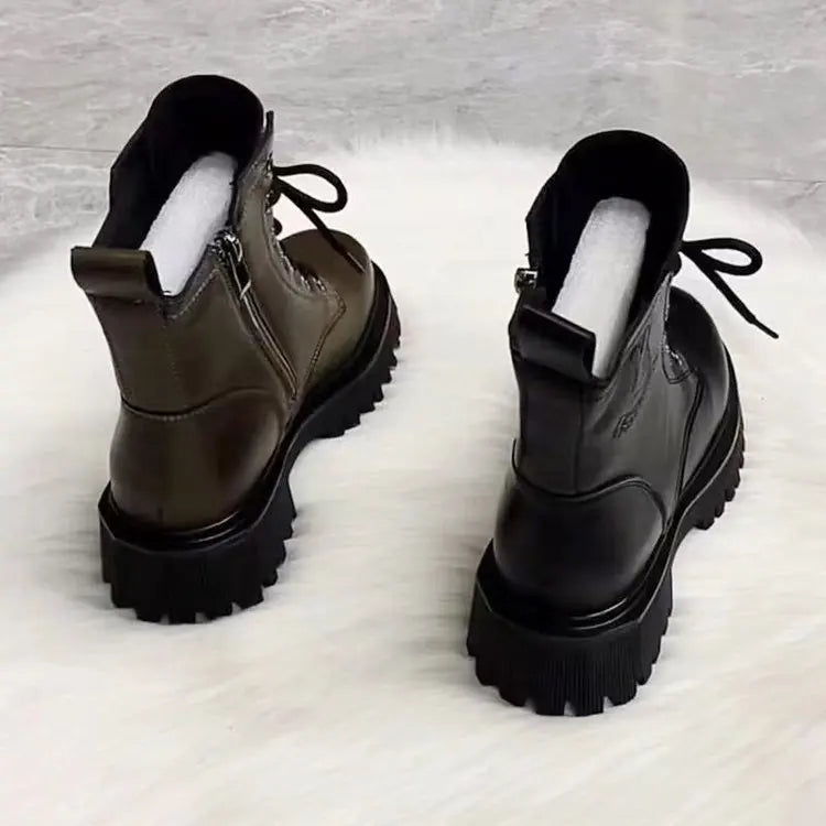 Womens Casual Leather Ankle Zipper Winter Boots