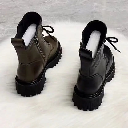 Womens Casual Leather Ankle Zipper Winter Boots