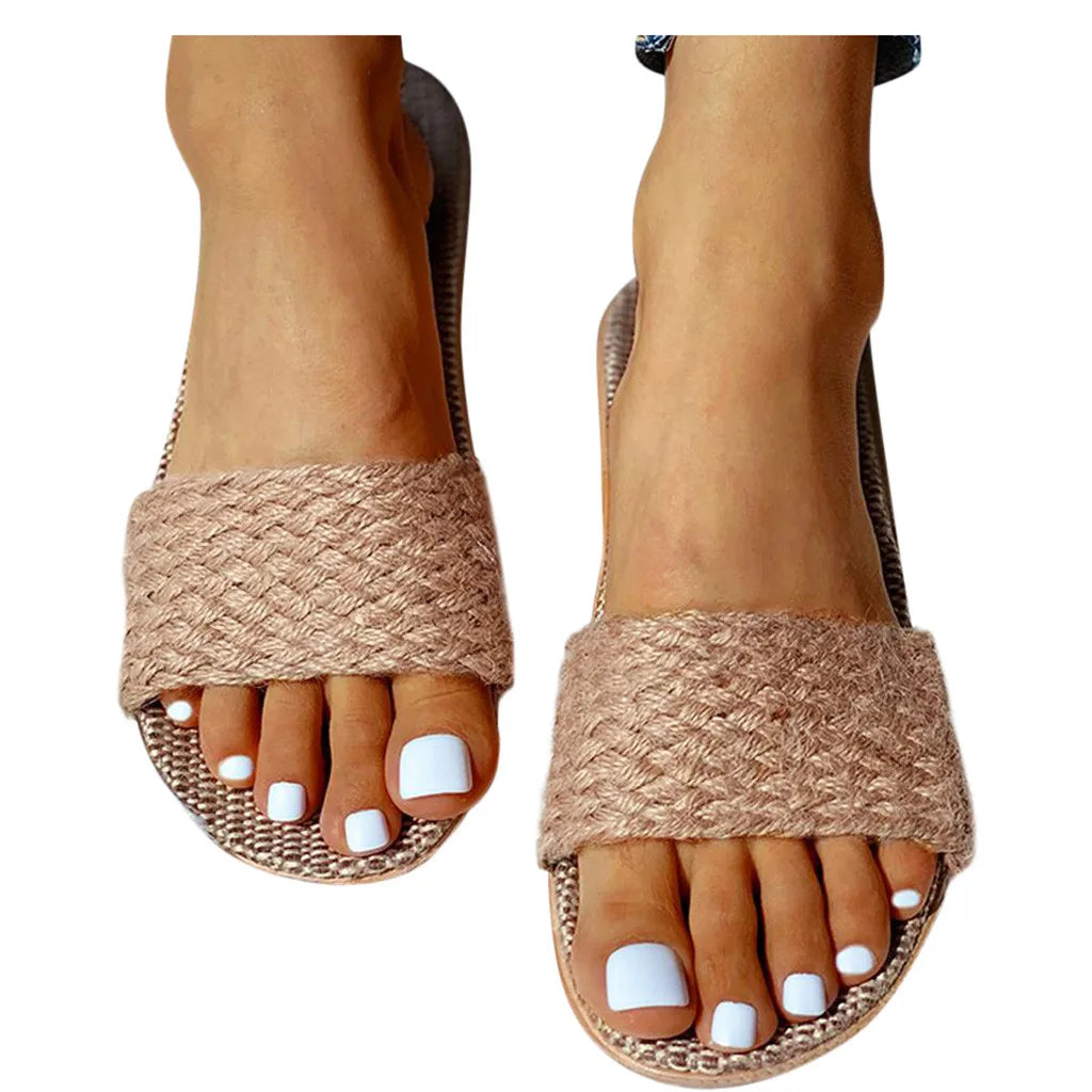 Summer Women S Flat Bow Linen Slippers Soft Non Slip Anti Odor Home Shoes