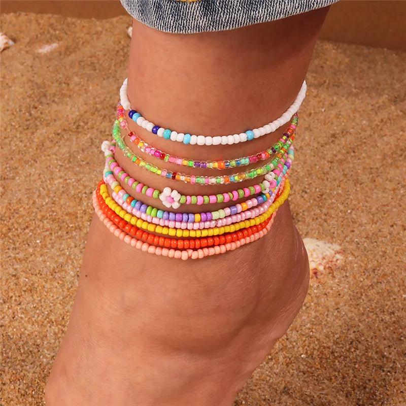 5 Pieces Colorful Beads Ankle Bracelet