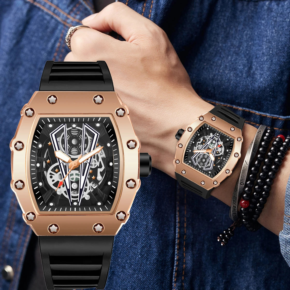 Mens Skull Dial Silicone Waterproof Analog Watches