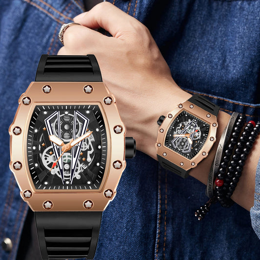 Mens Skull Dial Silicone Waterproof Analog Watches