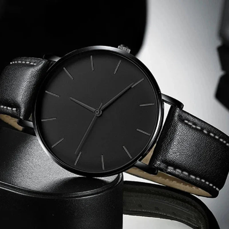 Mens Casual Ultra Thin Black Dial Analog Watches