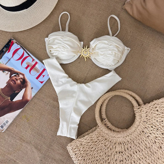 2025 Sexy High Waist Bikini Womens Brazilian Set With Gold Sequins Push Up Swimwear Summer Beachwear