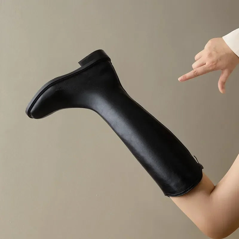 Women’s Western Cowboy Boots – 2026 Autumn Knee-High PU Leather Square Toe Fashion Boots