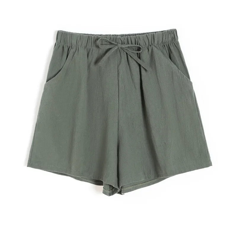 Basic Plus Size High Waisted Women Cotton Shorts