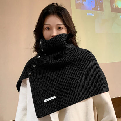 Scarf Collar Button Decoration Autumn Winter Sweater For Women