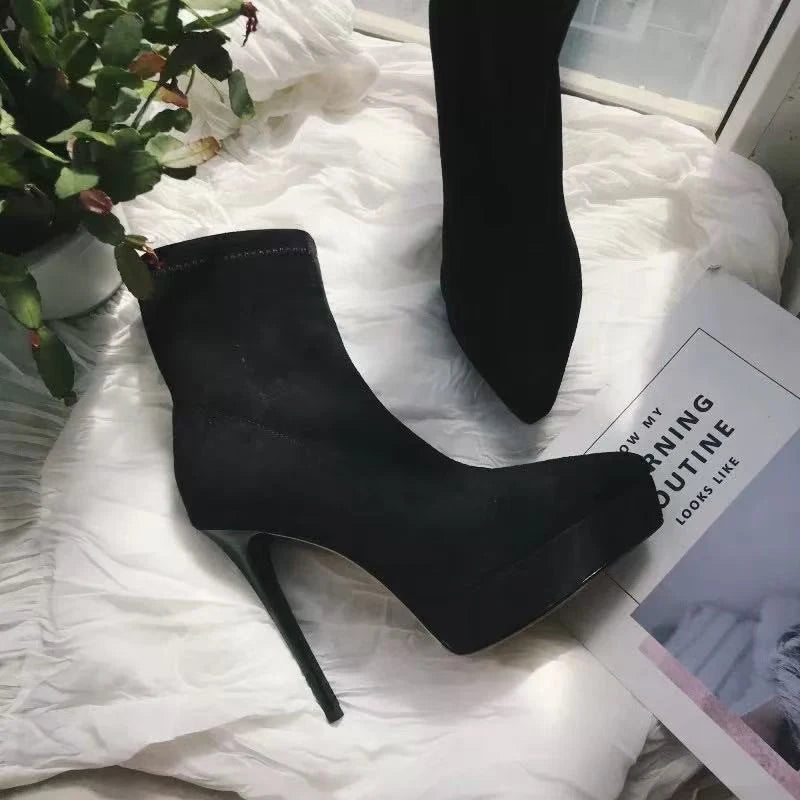 Pointed Toe Embroidery Ethnic Boots For Women Low Heel Red Platform Pumps Modern Designer Plus Size Banquet Shoes