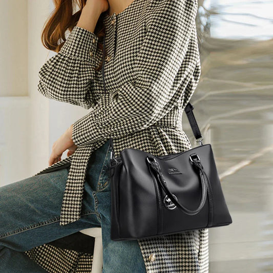 Genuine Leather Luxury Tote Bag For Women High Quality Designer Handbag Crossbody