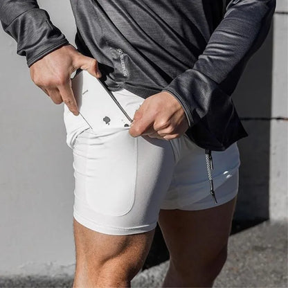 Mens Quick Dry 2 In 1 Gym Workout Style Shorts