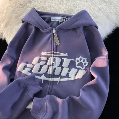 Women's Winter Autumn Long Sleeve Sweety Cat Print Hoodies