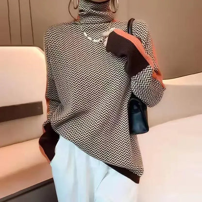 Women Braided Pattern Turtleneck Sweaters