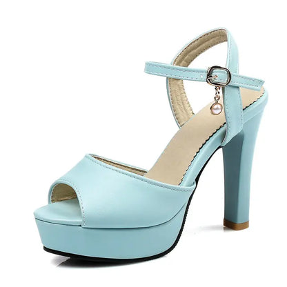 Peep Toe Block Heels Buckle Strap Summer Shoes