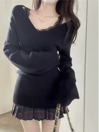 Womens V Neck Long Sleeve Slim Fit Sweaters