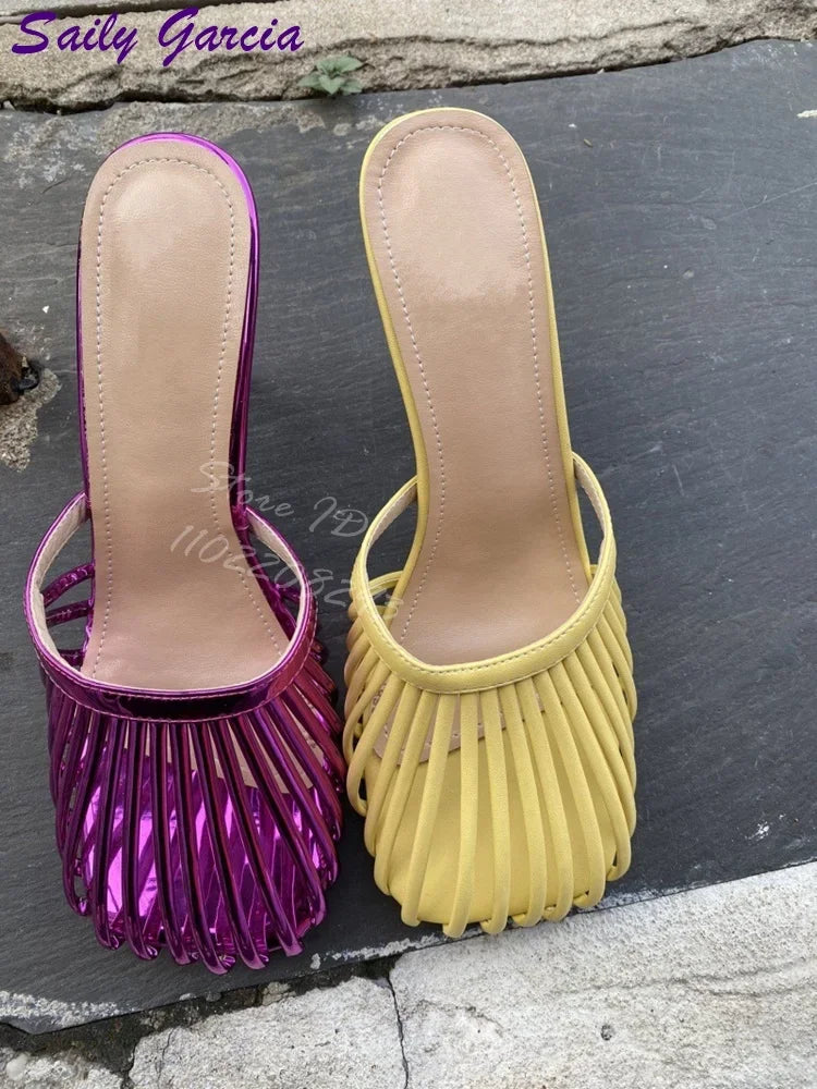 2025 Summer Women S Square Toe Sandals Snake Print Strappy Mules 10 5Cm High Heel Fashion Slippers