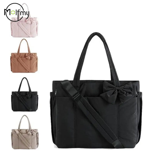 Chic Puffer Tote Bag with Bow Detail
