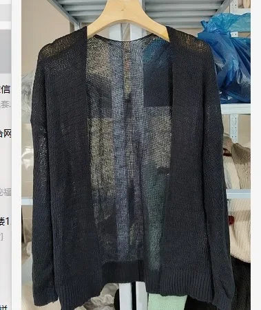 Korean Cropped Knit Cardigan – Hollow Summer Sweater for Women