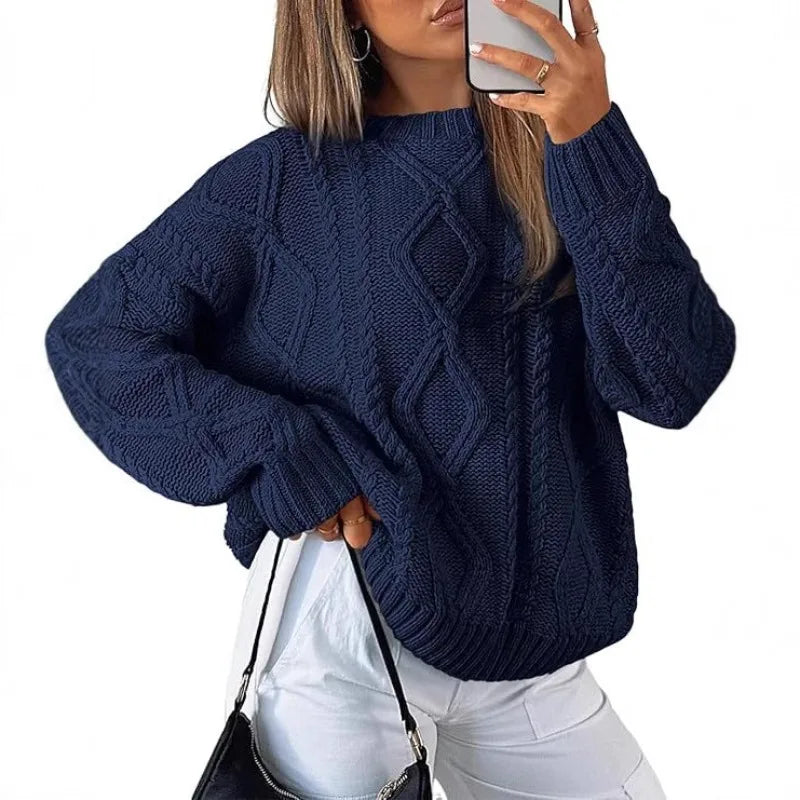Autumn Winter Mock Neck Batwing Sleeve Women Knitted Sweater