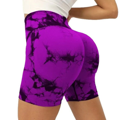 Womens Seamless Tie Dye Push Up Yoga Fitness Shorts
