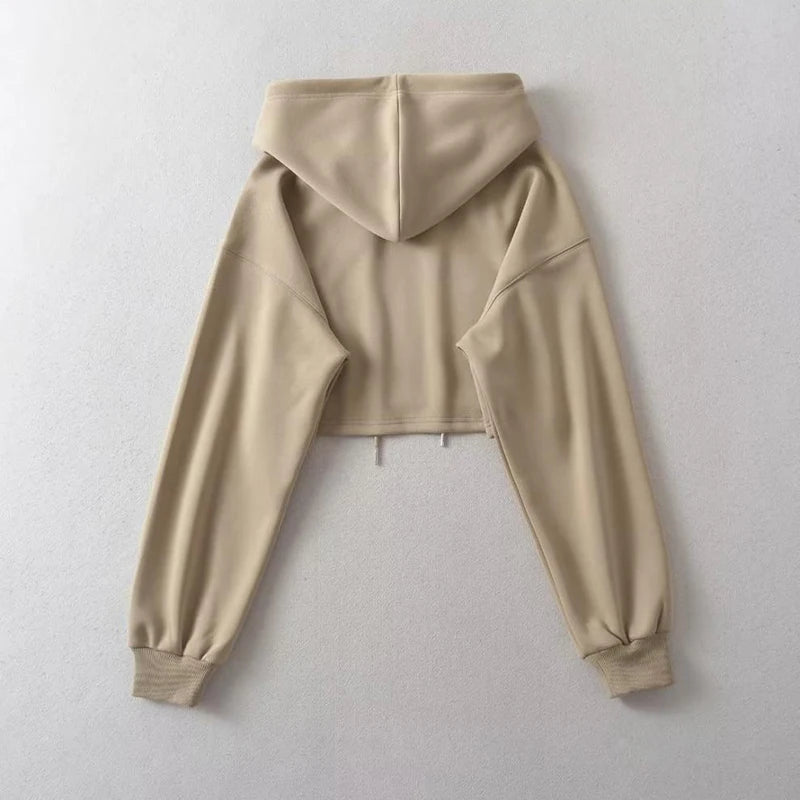 2025 Women S Short Hoodie Solid Sweatshirt Crop Top Korean Harajuku Fashion
