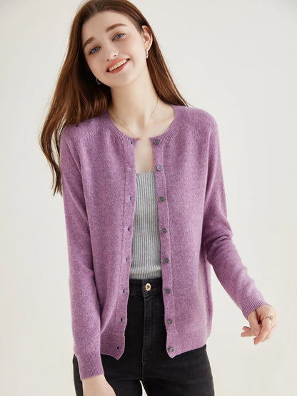 100% Merino Wool Knit Cardigan for Women – Timeless Vintage Style