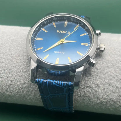 Mens Leather Strap Quartz Analog Watch