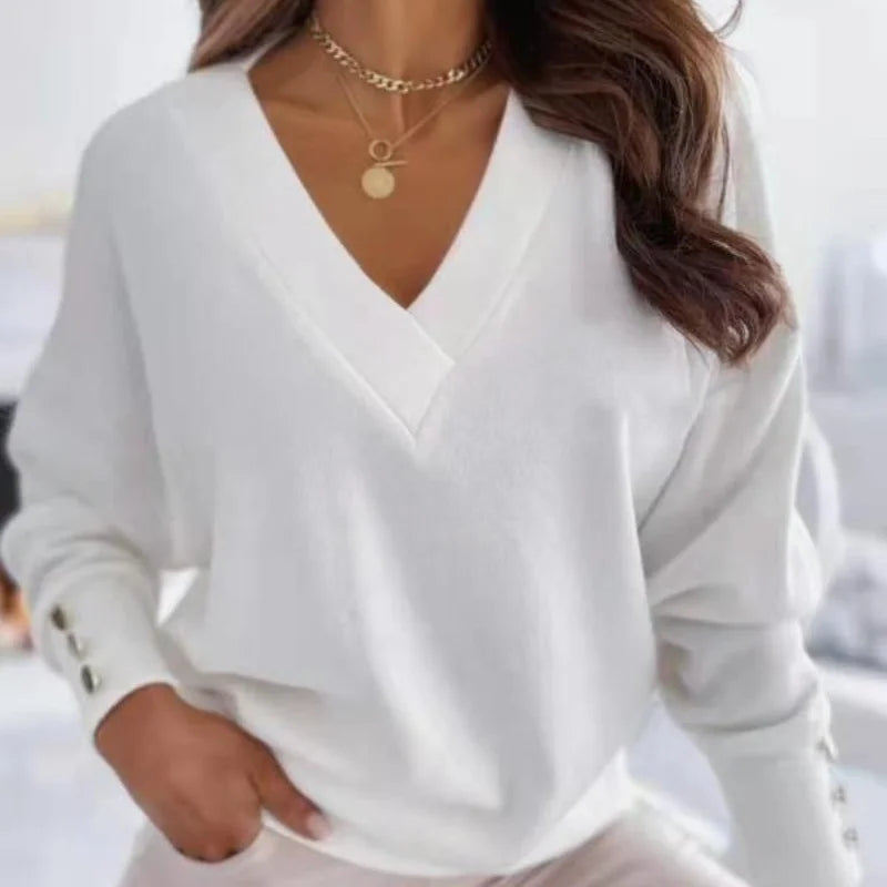 Womens Button Sleeve Loose Sweaters