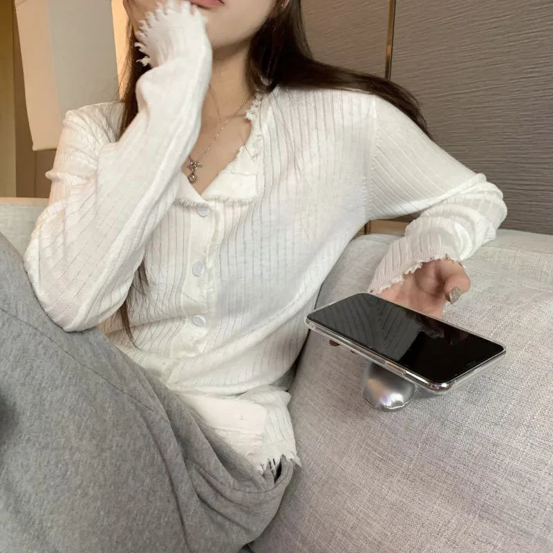 Korean Style O-Neck Knit Cardigan for Women – Autumn 2025