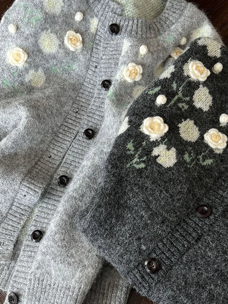Floral Embroidered Knit Cardigan – Autumn Casual Sweater for Women
