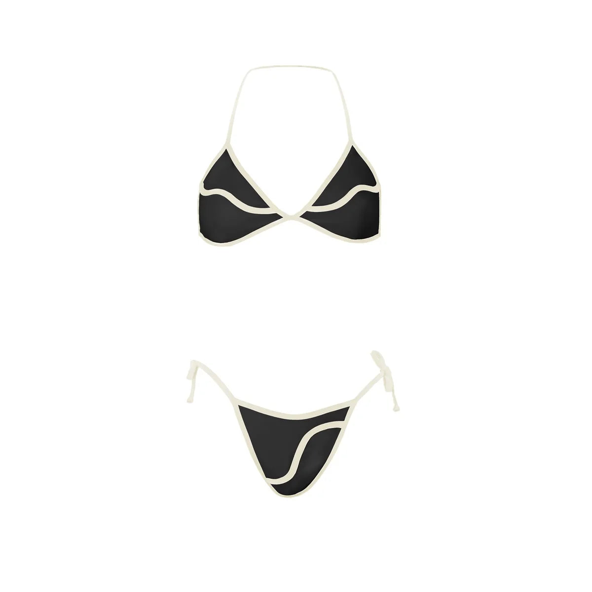 Cream and Black Contrast Trim Bikini with Matching Skirt and Tote Bag Aesthetic