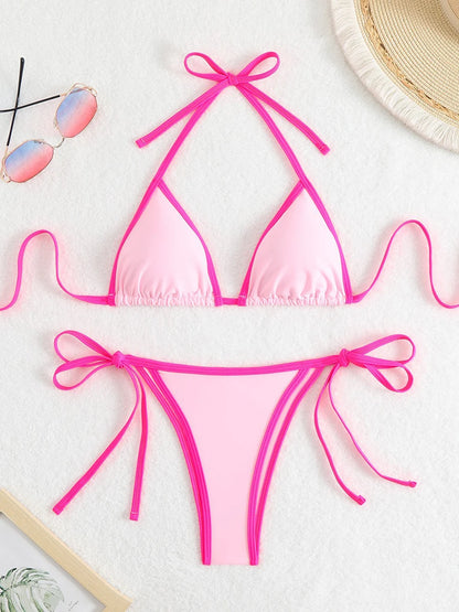 Sexy Patchwork Bikini Set For Women Bandeau Swimsuit 2025 Micro Thongs Beachwear