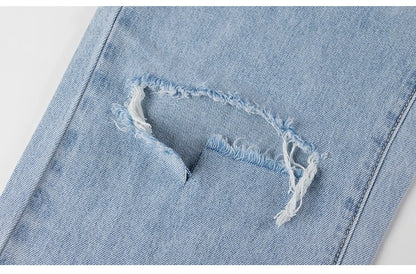 Light Blue Knee Ripped Full Length Women Jeans