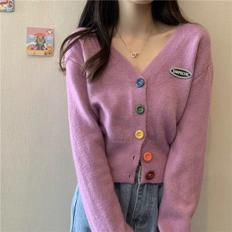 Cute Cropped V-Neck Knit Cardigan for Women – 2025 Autumn Trend