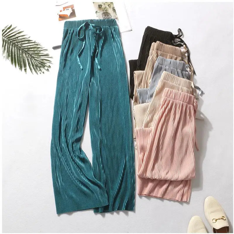 Flowy Teal Pleated Wide-Leg Pants for a Coastal Vacation Mood