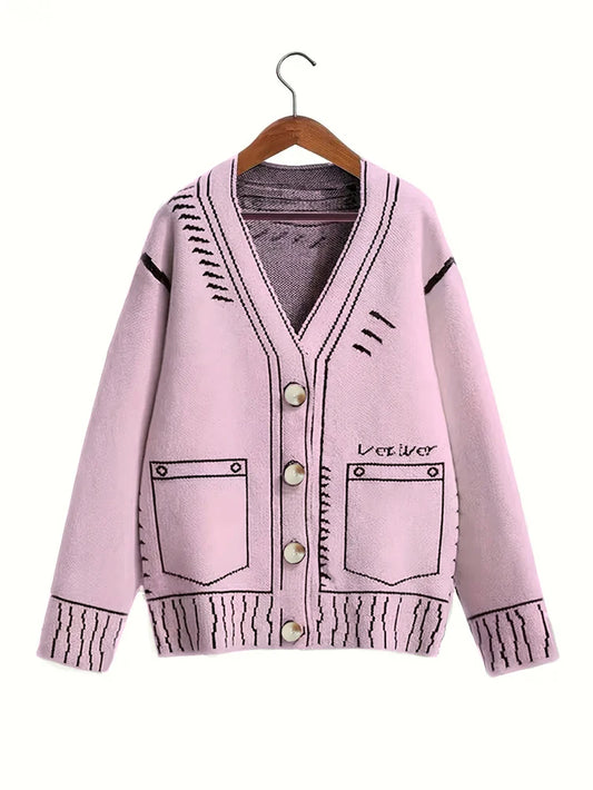 Womens Plus Size Loose Fit Knitted Winter Cardigan Sweaters