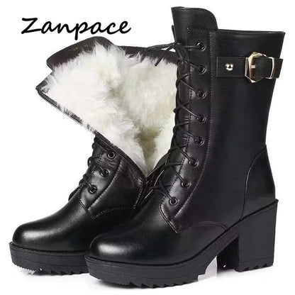 2025 New Arrival Winter High Boots Genuine Leather Thick Plush Warm Snow Boots For Women