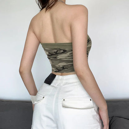 Strapless Camouflage Design Sexy Crop Tops