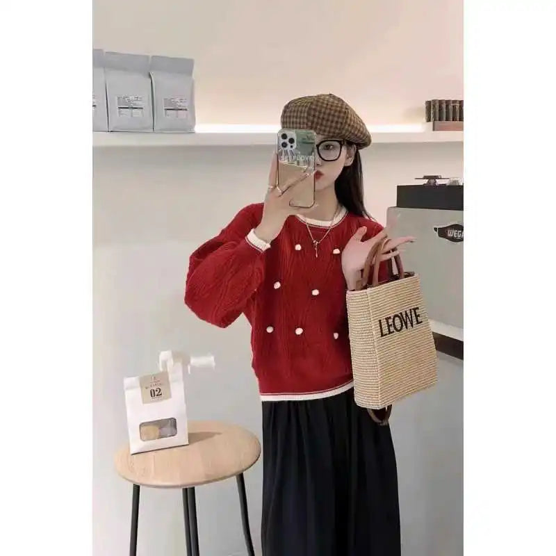 Autumn Winter Striped Oversized O Neck Sweater Loose Fashionable All Match