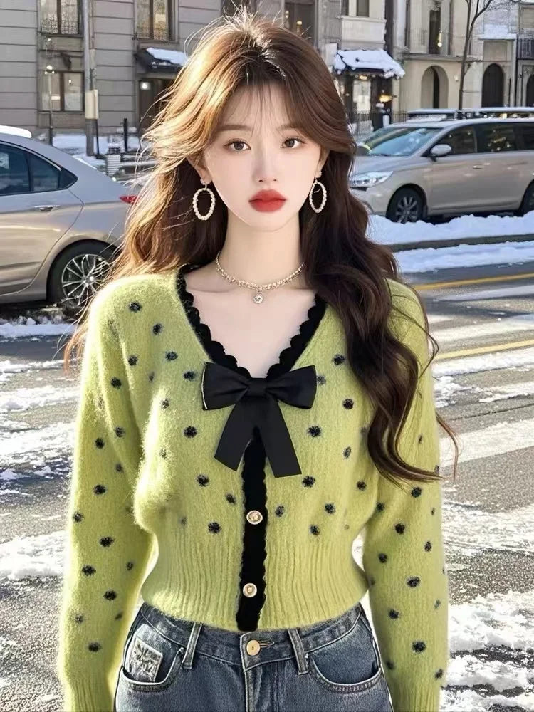 2025 French Elegant Cardigan Sweater Women S Fashion O Neck Long Sleeve Knitwear Spring Autumn Short Loose Coat Top