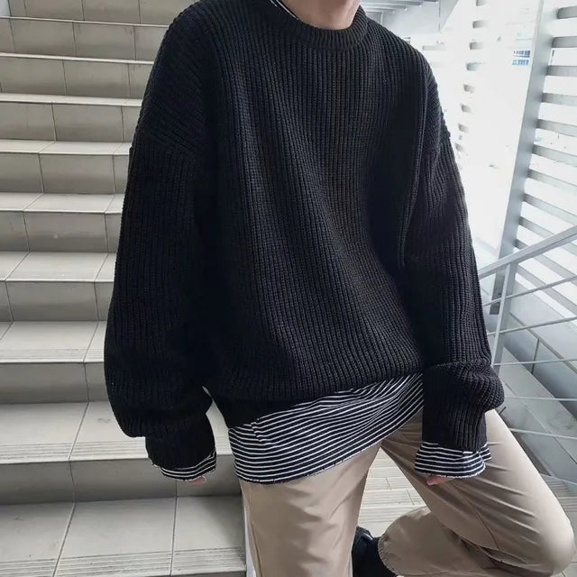 Korean Style Men Street Fashion Knitted Warm Sweaters