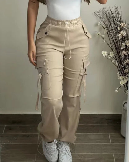 New Drawstring Closure Multi Pocket Camouflage Summer Pants For Women