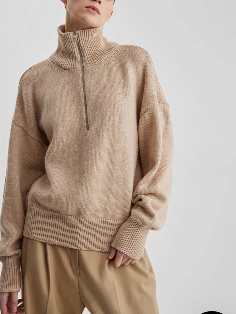 Loose Fit Striped Turtleneck Winter Sweater For Women