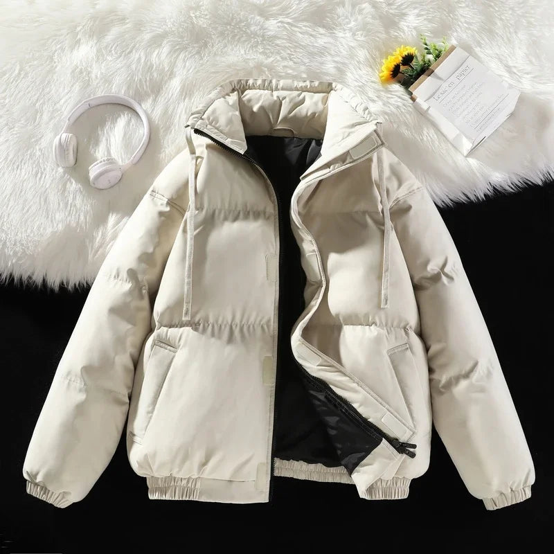 Plus Size Stand Collar Puffer Jacket for Effortless Cozy Winter Street Style Comfort