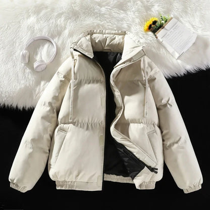 Plus Size Stand Collar Puffer Jacket for Effortless Cozy Winter Street Style Comfort