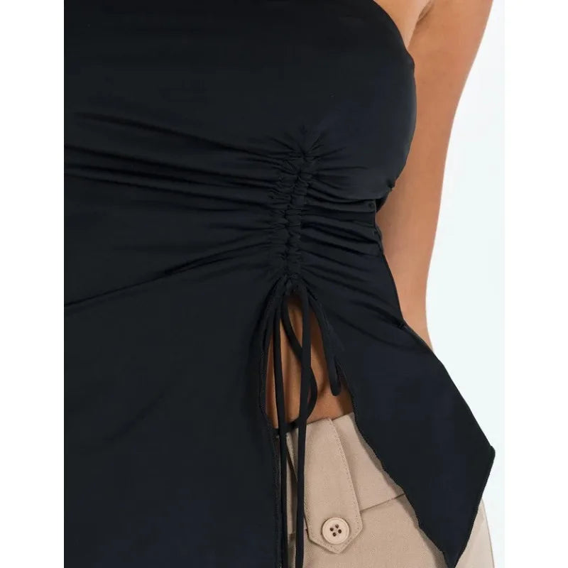 Asymmetric Off Shoulder Drawstring Crop Top for Women – Sexy Summer Tank Top